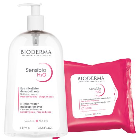 BIODERMA SENSIBIO micellás víz 1 l + SENSIBIO arc- és sminklemosó kendő VIRTUÁLIS CSOMAG